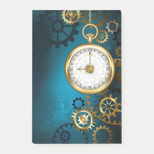 Steampunk turquoise Background with Gears Post-it Notes