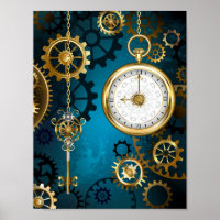 Steampunk turquoise Background with Gears