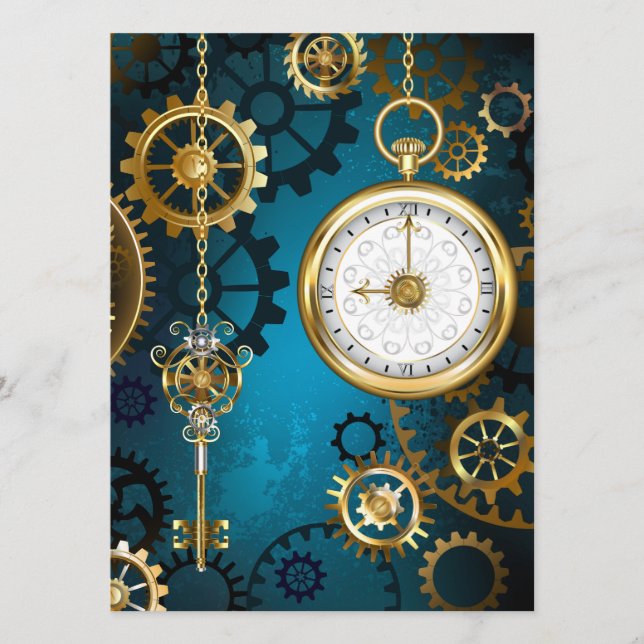 Steampunk turquoise Background with Gears Programme (Front)