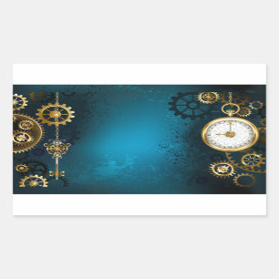 Steampunk turquoise Background with Gears Rectangular Sticker