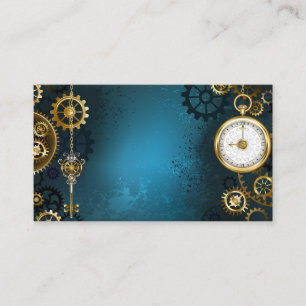 Steampunk turquoise Background with Gears Referral Card