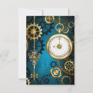Steampunk turquoise Background with Gears Save The Date