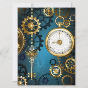 Steampunk turquoise Background with Gears Save The Date
