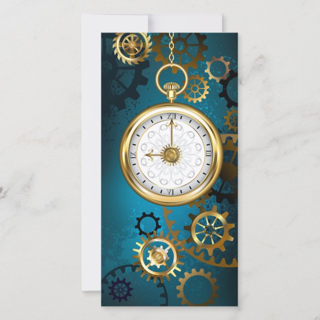 Steampunk turquoise Background with Gears Thank You Card (Front)