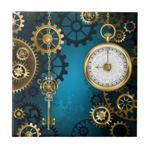 Steampunk turquoise Background with Gears Tile