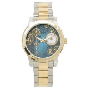 Steampunk turquoise Background with Gears Watch