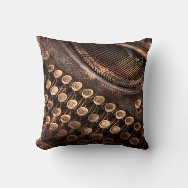 Steampunk - Typewriter - Too tuckered to type Cushion (Front)