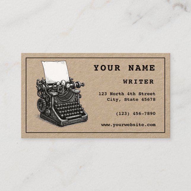 Steampunk Typewriter Writer Template Business Card (Front)
