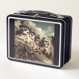 Steampunk US Monument Mount Rushmore SD Metal Lunch Box
