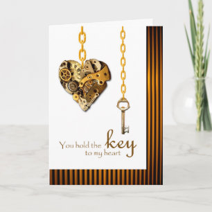 Steampunk Valentine Hold the Key to My Heart Holiday Card