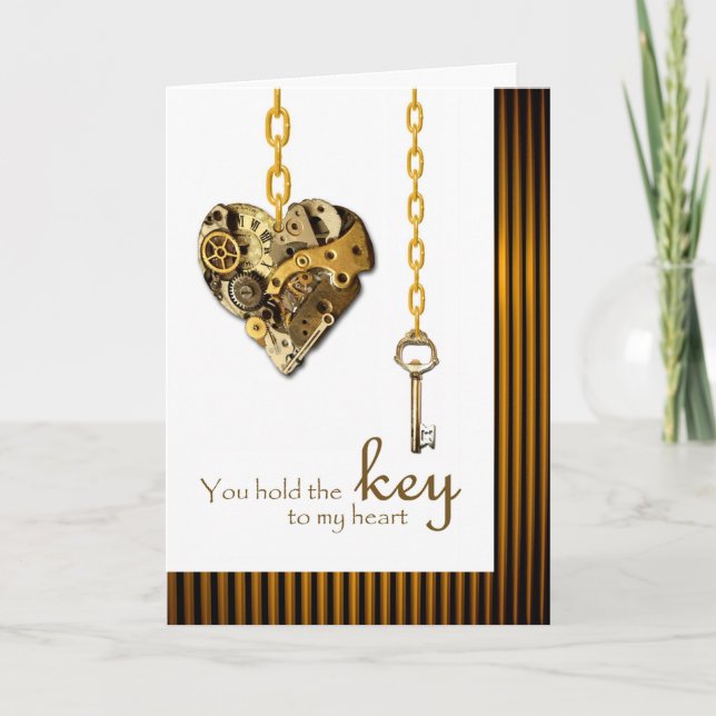 Steampunk Valentine's for Partner Heart Key Holiday Card (Front)