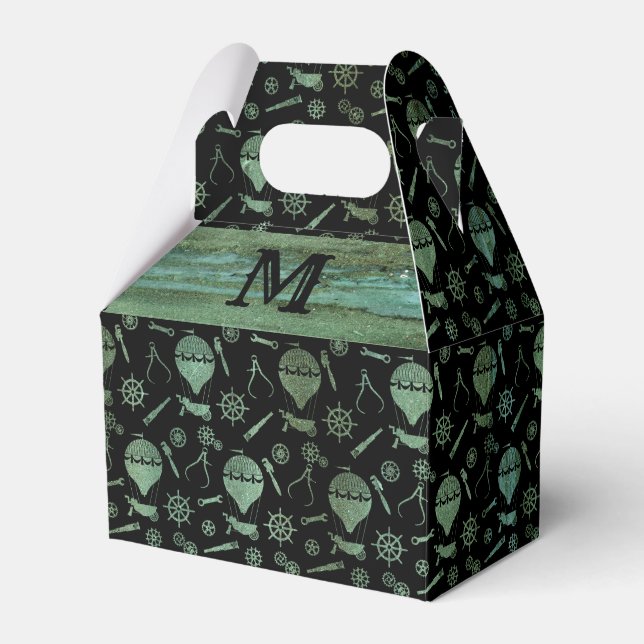 Steampunk Verdigris Balloons Monogram Gable Favour Box (Front Side)