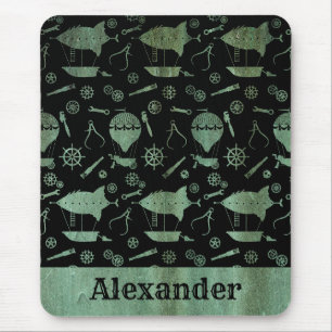 Steampunk Verdigris Bronze Airships Custom Name Mouse Pad