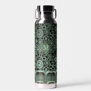 Steampunk Verdigris Bronze Gears Custom Monogram Water Bottle