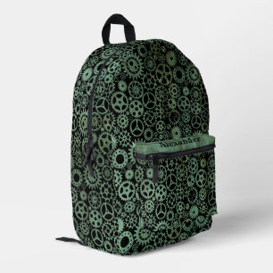 Steampunk Verdigris Bronze Gears Custom Name Printed Backpack