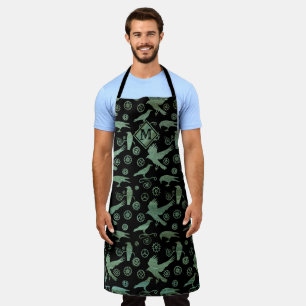 Steampunk Verdigris Gears and Crows Monogram Apron