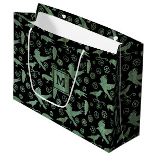 Steampunk Verdigris Gears and Crows Monogram Block Large Gift Bag