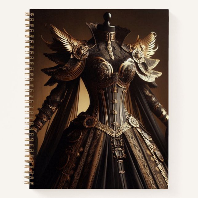 Steampunk Victorian Black and Gold Empress Gown Notebook (Front)