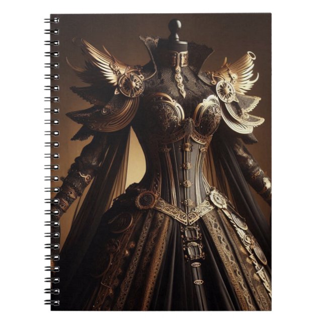 Steampunk Victorian Black and Gold Empress Gown Notebook (Front)