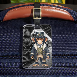 Steampunk Victorian Chimpanzee World Traveller Luggage Tag