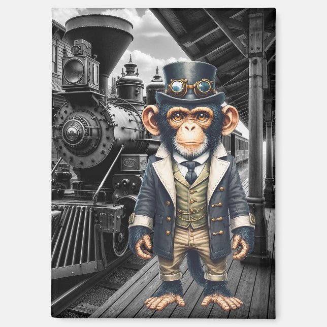 Steampunk Victorian Chimpanzee World Traveller Magnet (Front)