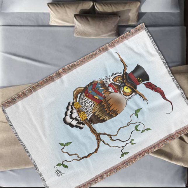 Steampunk Victorian Dapper Owl Top Hat Vintage  Throw Blanket (Creator Uploaded)