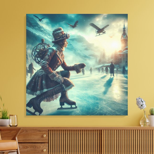 Steampunk Victorian Fantasy Winter Messenger Canvas Print (Insitu(LivingRoom))