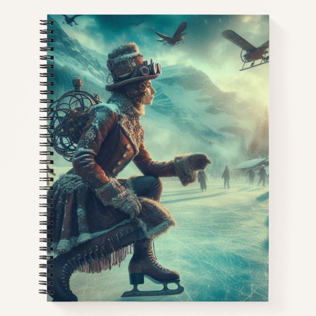 Steampunk Victorian Fantasy Winter Messenger Notebook (Front)