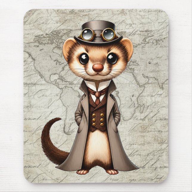 Steampunk Victorian Ferret World Traveller Mouse Pad (Front)