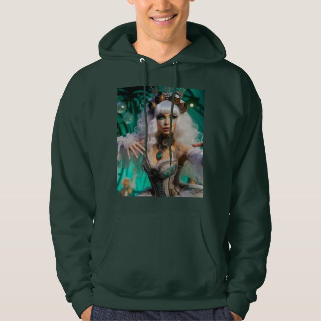 Steampunk Victorian Futuristic Green Dancer Hoodie (Front)