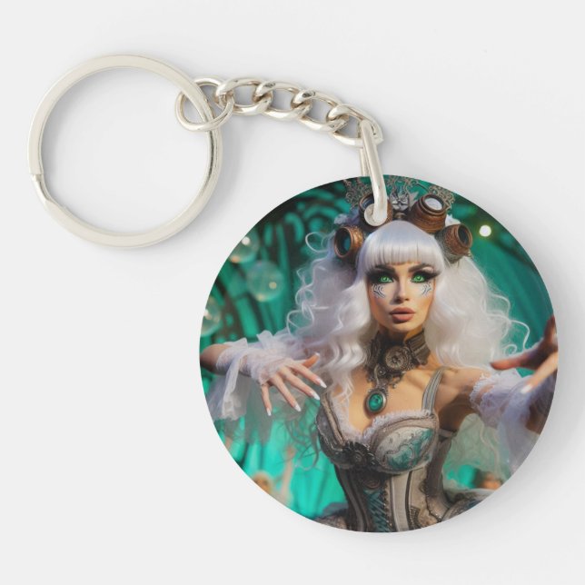 Steampunk Victorian Futuristic Green Dancer Key Ring (Front)