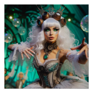 Steampunk Victorian Futuristic Green Dancer Poster