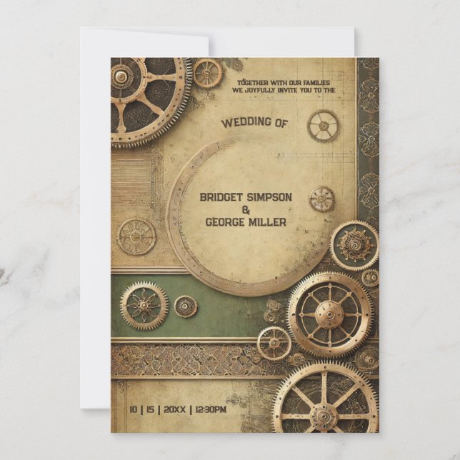 Steampunk Victorian Gearwork Wedding  Invitation (Front)