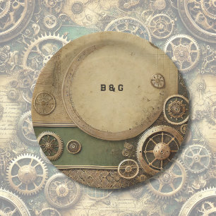 Steampunk Victorian Gearwork Wedding Paper Plate