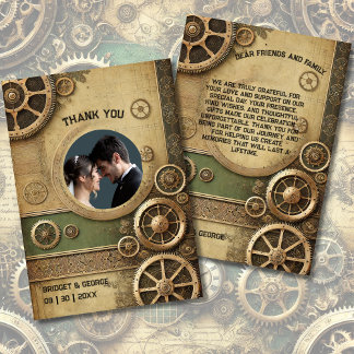 Steampunk Victorian Gearwork Wedding photo  Thank You Card