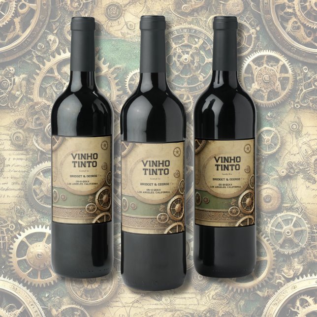 Steampunk Victorian Gearwork Wedding  Wine Label (Creator Uploaded)