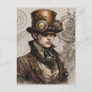Steampunk Victorian Gentleman Artwork Holiday Postcard