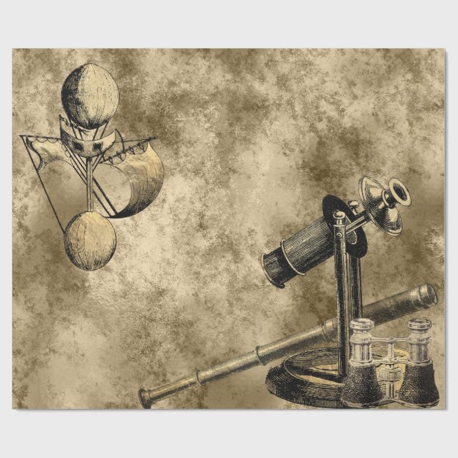 Steampunk Victorian Gold Vintage Nautical Wrapping Paper (Flat)