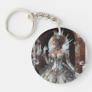 Steampunk Victorian Industrial Winter Ice Queen Key Ring