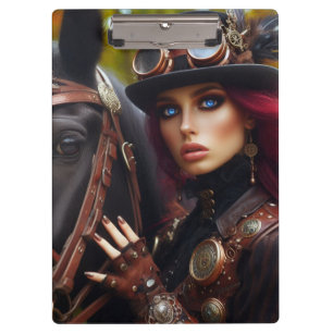 Steampunk Victorian Lady Dark Rider Clipboard