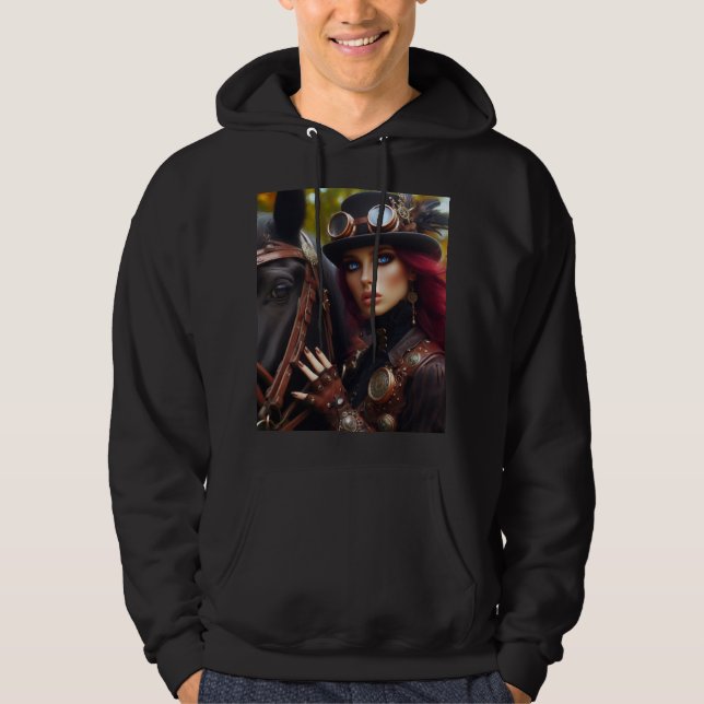 Steampunk Victorian Lady Dark Rider Hoodie (Front)
