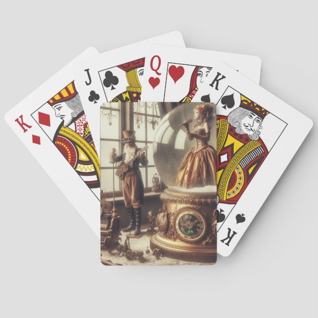Steampunk Victorian Music Snow Globe Performers Playing Cards (Back)