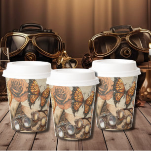 Steampunk Victorian Roses Butterfly and Goggles Paper Cups