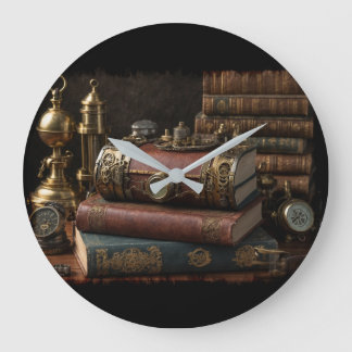 Steampunk Vintage Books Large Clock