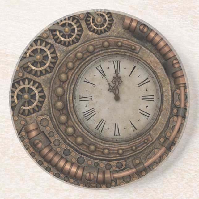 Steampunk Vintage Clock Gears Bronze Coaster (Front)