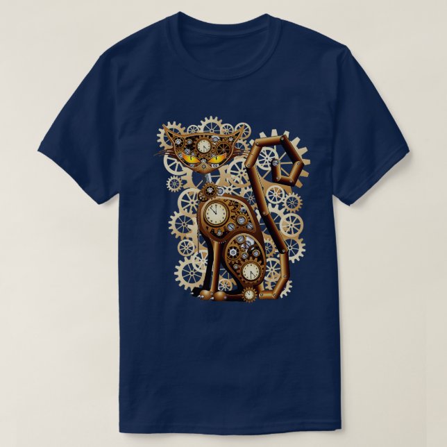 Steampunk Vintage Clockwork Cat  T-Shirt (Design Front)