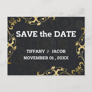 Steampunk Vintage Cogs Save the Date Invitation Postcard