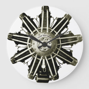 Steampunk Vintage Gemma Airplane Engine Template Large Clock