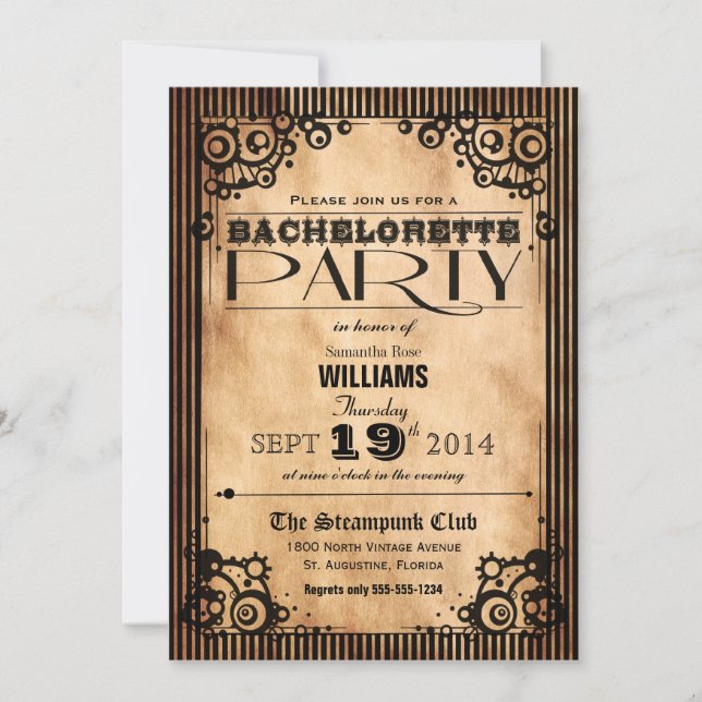 Steampunk Vintage Look Bachelorette Party Invitation (Front)