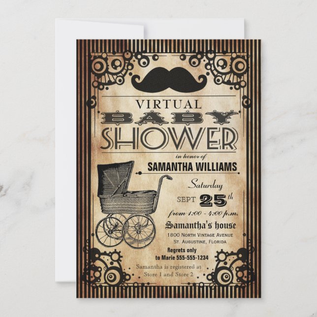 Steampunk Vintage Look Boy Virtual Baby Shower Invitation (Front)